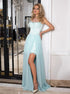 Spaghetti Straps Lace Chiffon Prom Dresses with Sweep Train Detachable LBQ0284